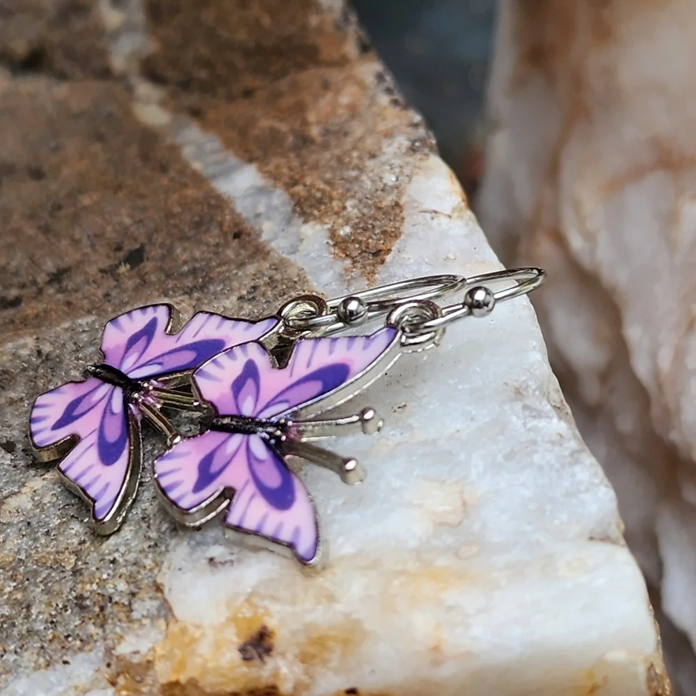 ❤️ Macy's Jewelry Purple Little Butterfly Designer Minimalist Earrings